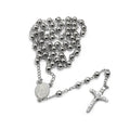 Habibi Jewels Collana Rosario in Acciaio da Uomo Donna Silver Argentata Grani Perline 6 mm Medaglietta Madonnina e Ciondolo Croce Idea Regalo Compleanno Laurea Onomastico Comunione