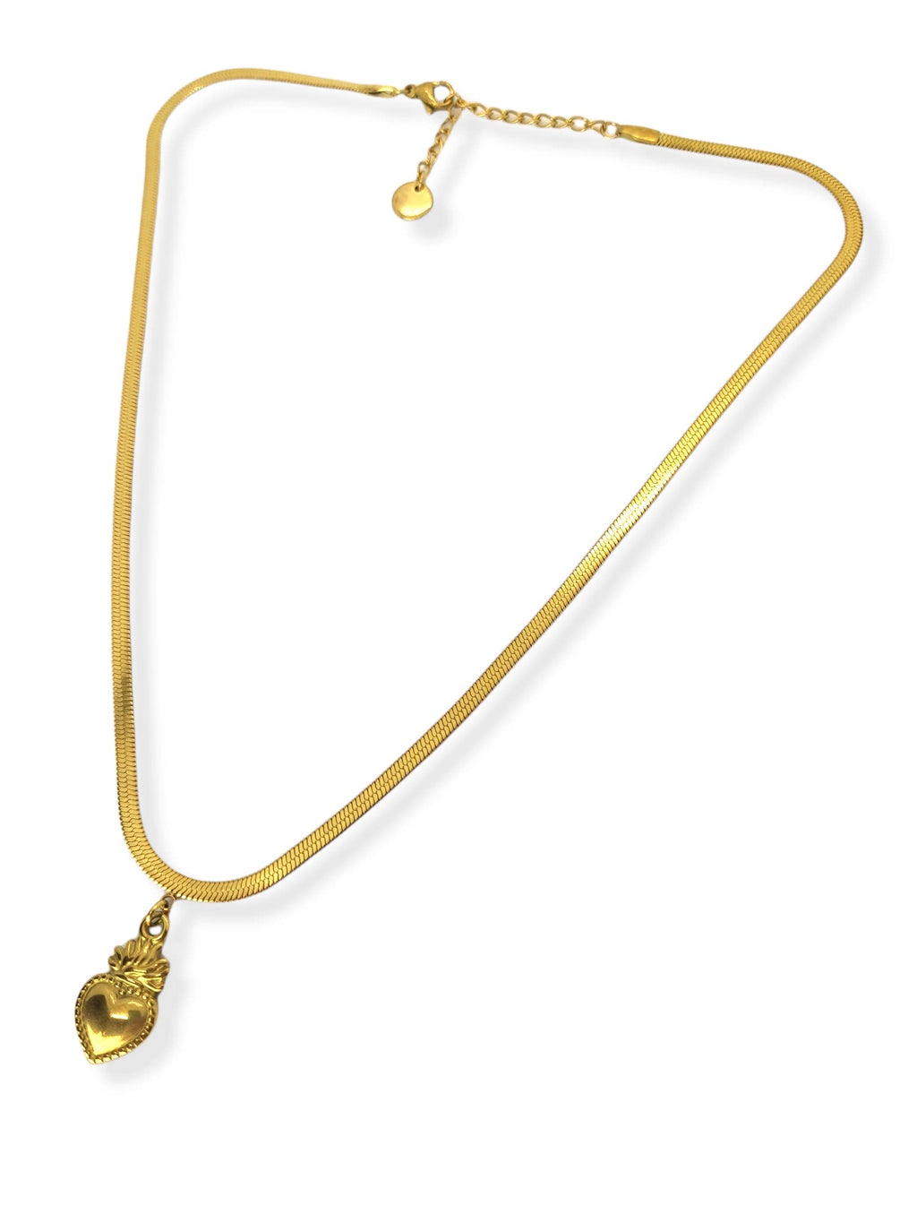 Habibi Jewels Collana da Donna in Acciaio Modello Piatto Snake Color Oro Giallo Dorata con Ciondolo Sacro Cuore Ex Voto Idea Regalo Compleanno Festa della Mamma Natale