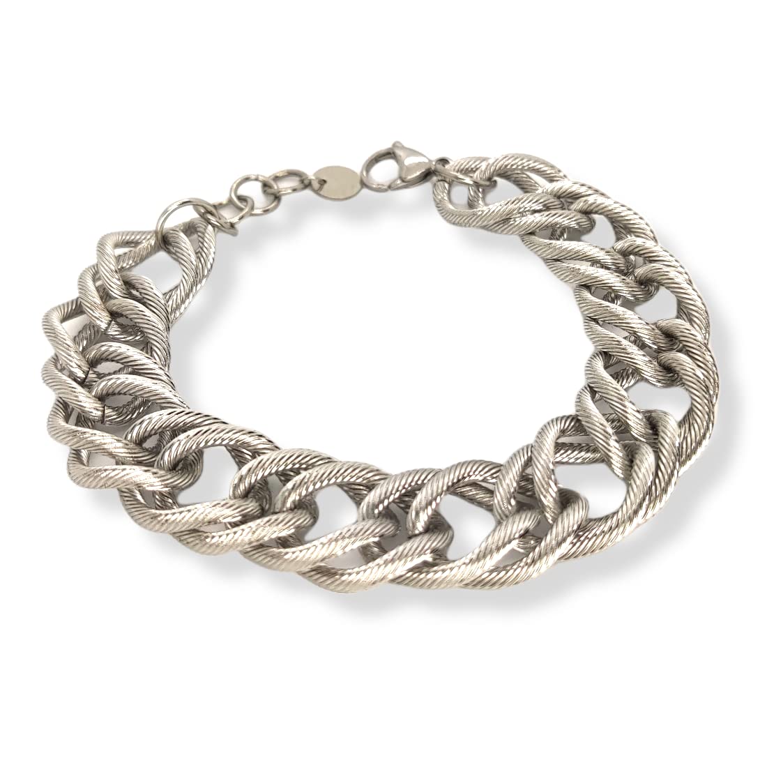 Habibi Jewels Bracciale Catena Donna in Acciaio modello a Maglia Larga Massiccia Rigata Bracelet for woman Regalo Festa della mamma Laurea Compleanno Braccialetto