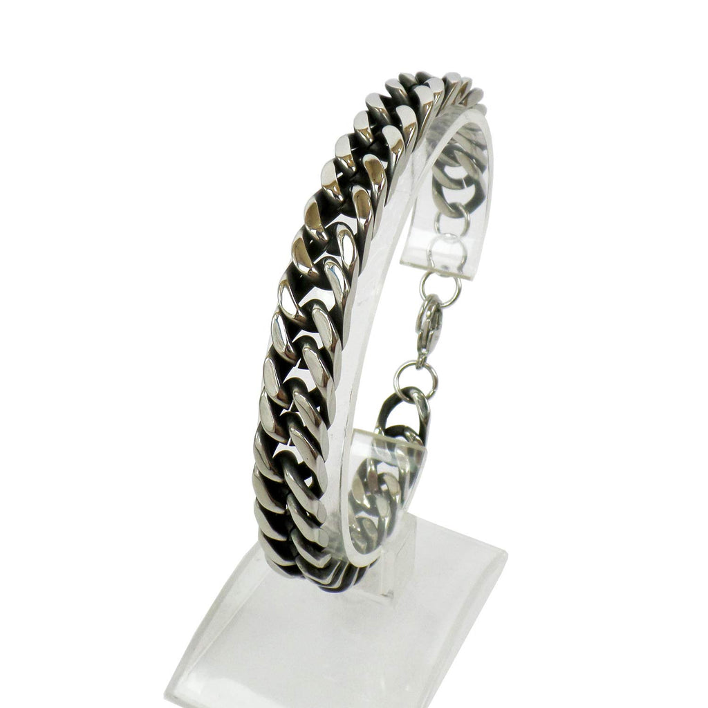 Habibi Jewels Bracciale da Uomo Modello Catena Moto A Maglia Stretta in Acciaio E Nero Braccialetto Regolabile 10 MM