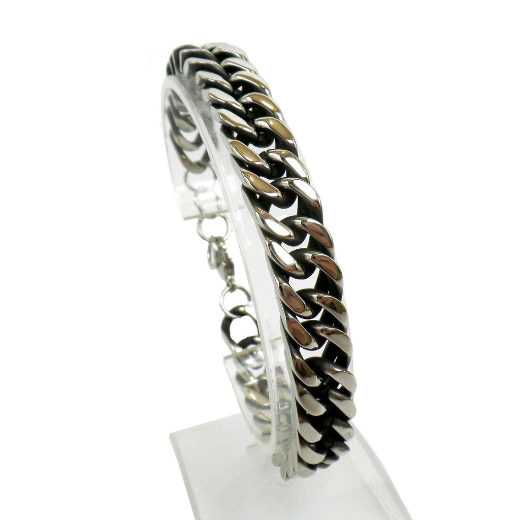 Habibi Jewels Bracciale da Uomo Modello Catena Moto A Maglia Stretta in Acciaio E Nero Braccialetto Regolabile 10 MM