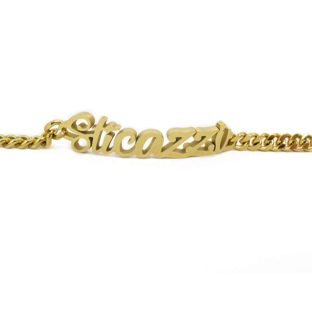 Habibi Jewels Bracciale in Acciaio Inox a maglia larga da Donna con scritta Sticazzi color Oro giallo Gold braccialetto Idea Regalo Compleanno Amicizia