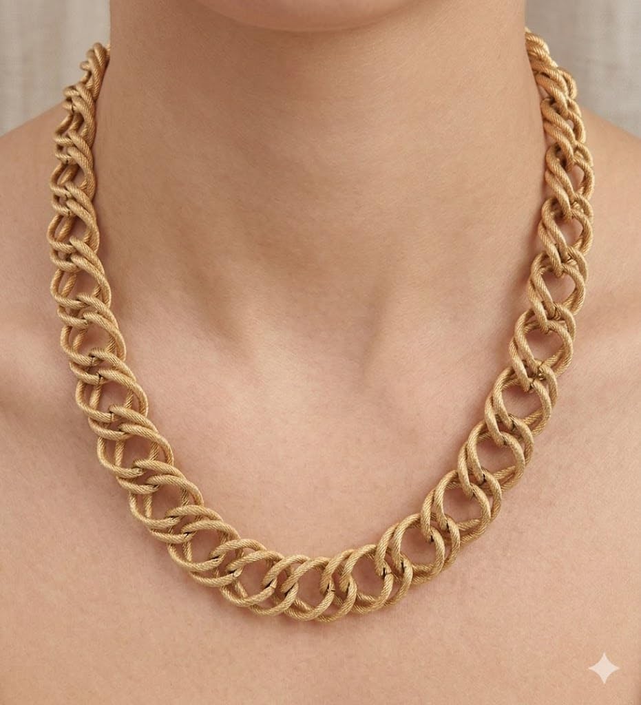 Habibi Jewels Collana Girocollo in Acciaio Gold Dorata da Donna a Catena Intrecciata, Design a Nodi Gourmette Satinata Stile Vintage Elegante per Cerimonie e Quotidiano
