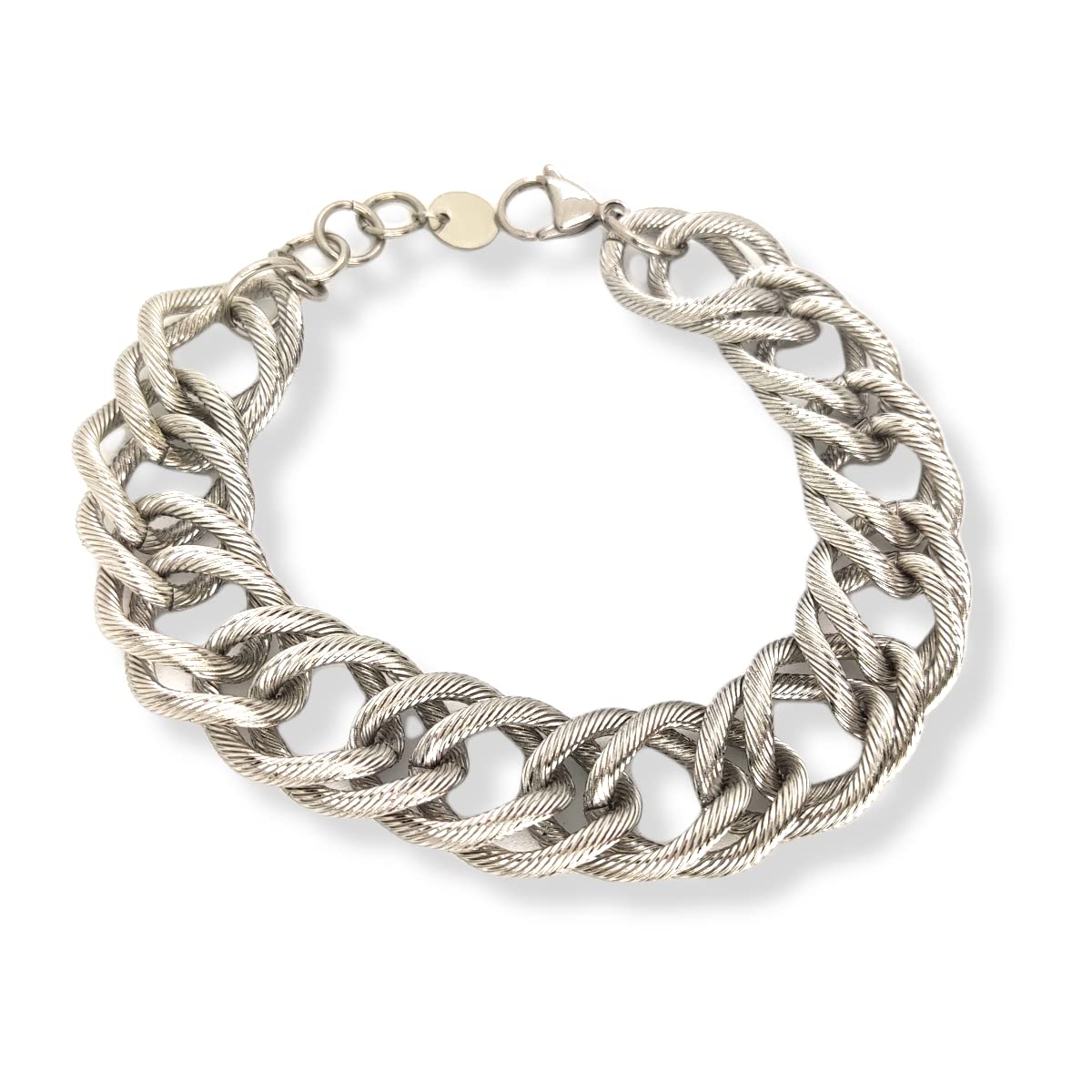 Habibi Jewels Bracciale Catena Donna in Acciaio modello a Maglia Larga Massiccia Rigata Bracelet for woman Regalo Festa della mamma Laurea Compleanno Braccialetto