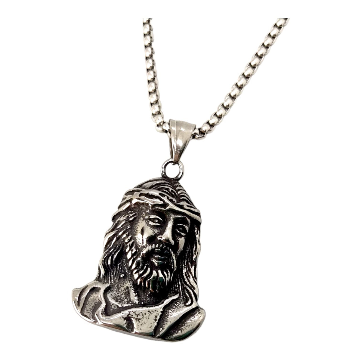 Habibi Jewels Collana Volto Santo Gesù da Uomo in Acciaio con Catena a Maglia Veneziana Cristo Religione Chiusura a Moschettone Idea Regalo Festa del Papà Natale Compleanno Laurea