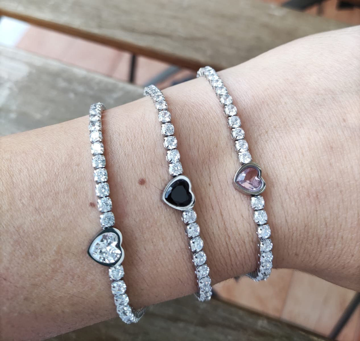 Habibi Jewels Bracciale Tennis Donna in Acciaio con Cuore Brillantino Bianco e Strass Brillantini Braccialetto Idea Regalo Festa della Mamma Compleanno Laurea