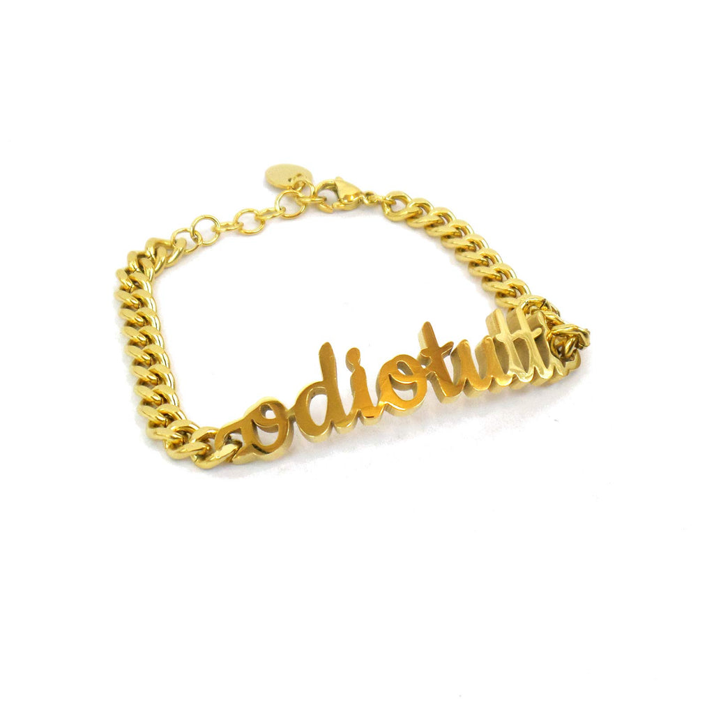 Habibi Jewels Bracciale in Acciaio Inox a maglia da Donna con scritta Odio Tutti color giallo braccialetto ragazza