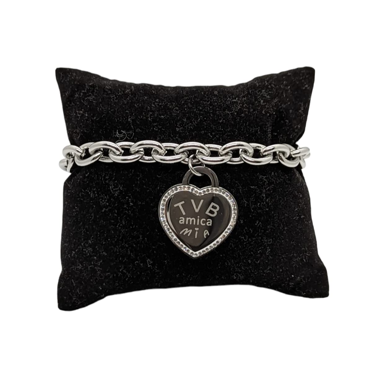 Habibi Jewels Bracciale da Donna in Acciaio con Cuore Scritta Frase TVB AMICA MIA Zirconi Catena a Maglia Larga Braccialetto Compleanno Laurea Onomastico Festa della Mamma Festa della Donna Amicizia