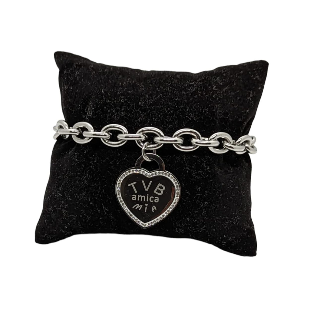 Habibi Jewels Bracciale da Donna in Acciaio con Cuore Scritta Frase TVB AMICA MIA Zirconi Catena a Maglia Larga Braccialetto Compleanno Laurea Onomastico Festa della Mamma Festa della Donna Amicizia