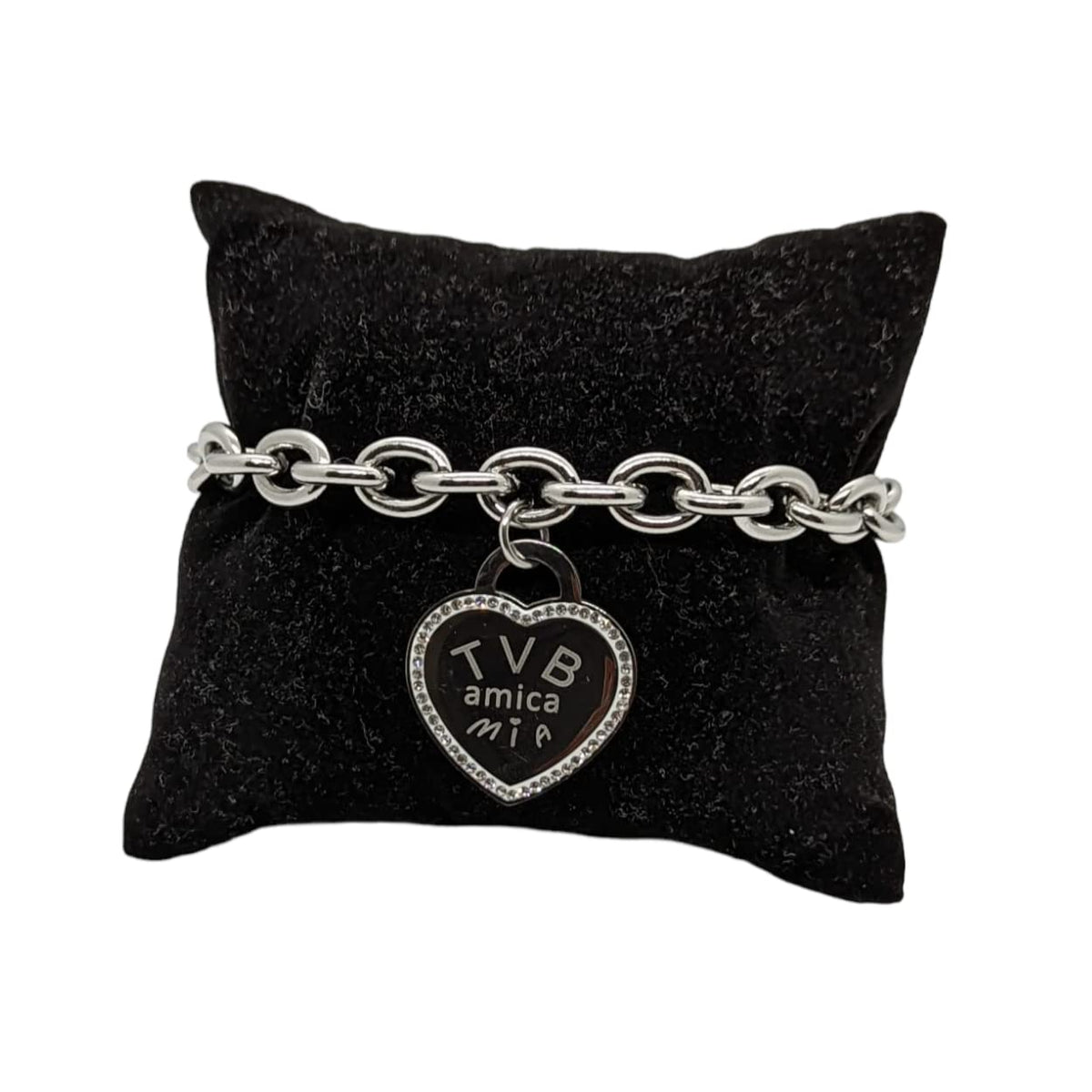Habibi Jewels Bracciale da Donna in Acciaio con Cuore Scritta Frase TVB AMICA MIA Zirconi Catena a Maglia Larga Braccialetto Compleanno Laurea Onomastico Festa della Mamma Festa della Donna Amicizia
