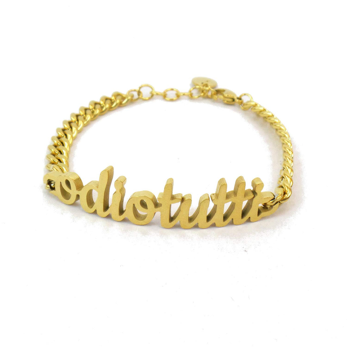 Habibi Jewels Bracciale in Acciaio Inox a maglia da Donna con scritta Odio Tutti color giallo braccialetto ragazza