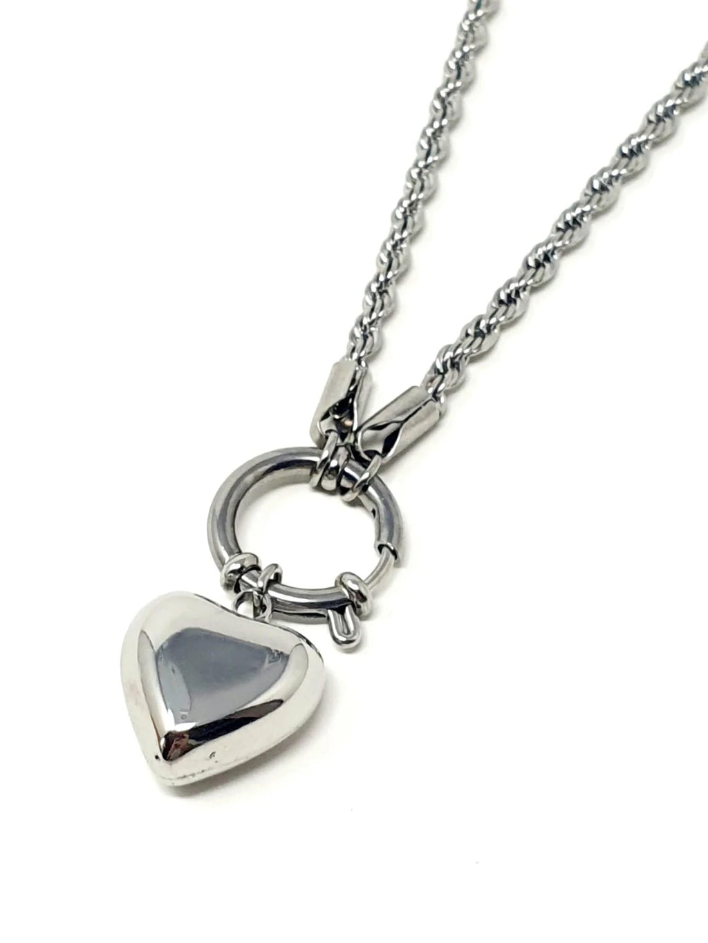 Generico Collana da Donna in Acciaio Torchon con Cuore Bombato Silver Chiusura a Timone Idea Regalo Ragazza Compleanno Festa della Mamma Natale
