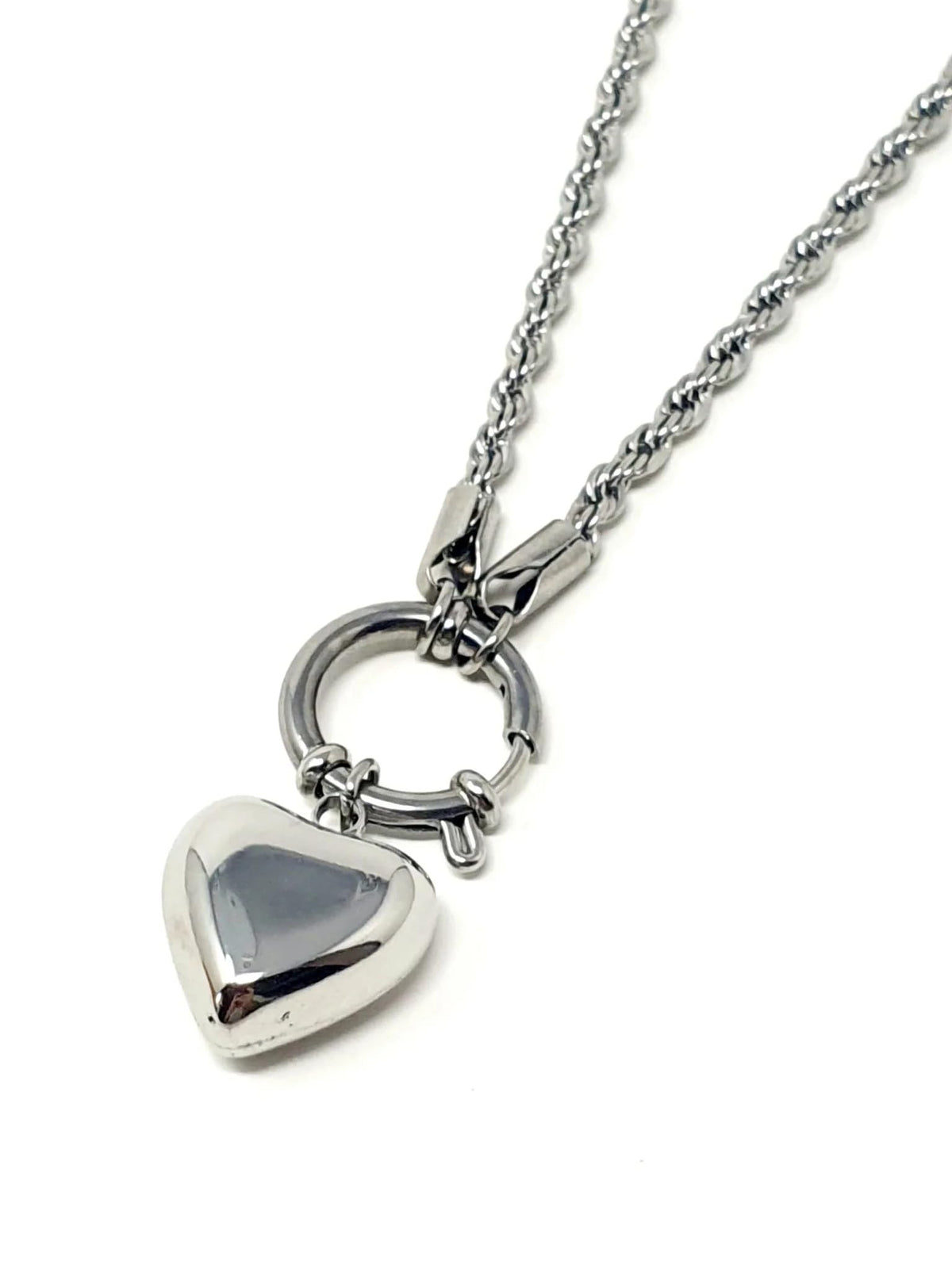Generico Collana da Donna in Acciaio Torchon con Cuore Bombato Silver Chiusura a Timone Idea Regalo Ragazza Compleanno Festa della Mamma Natale