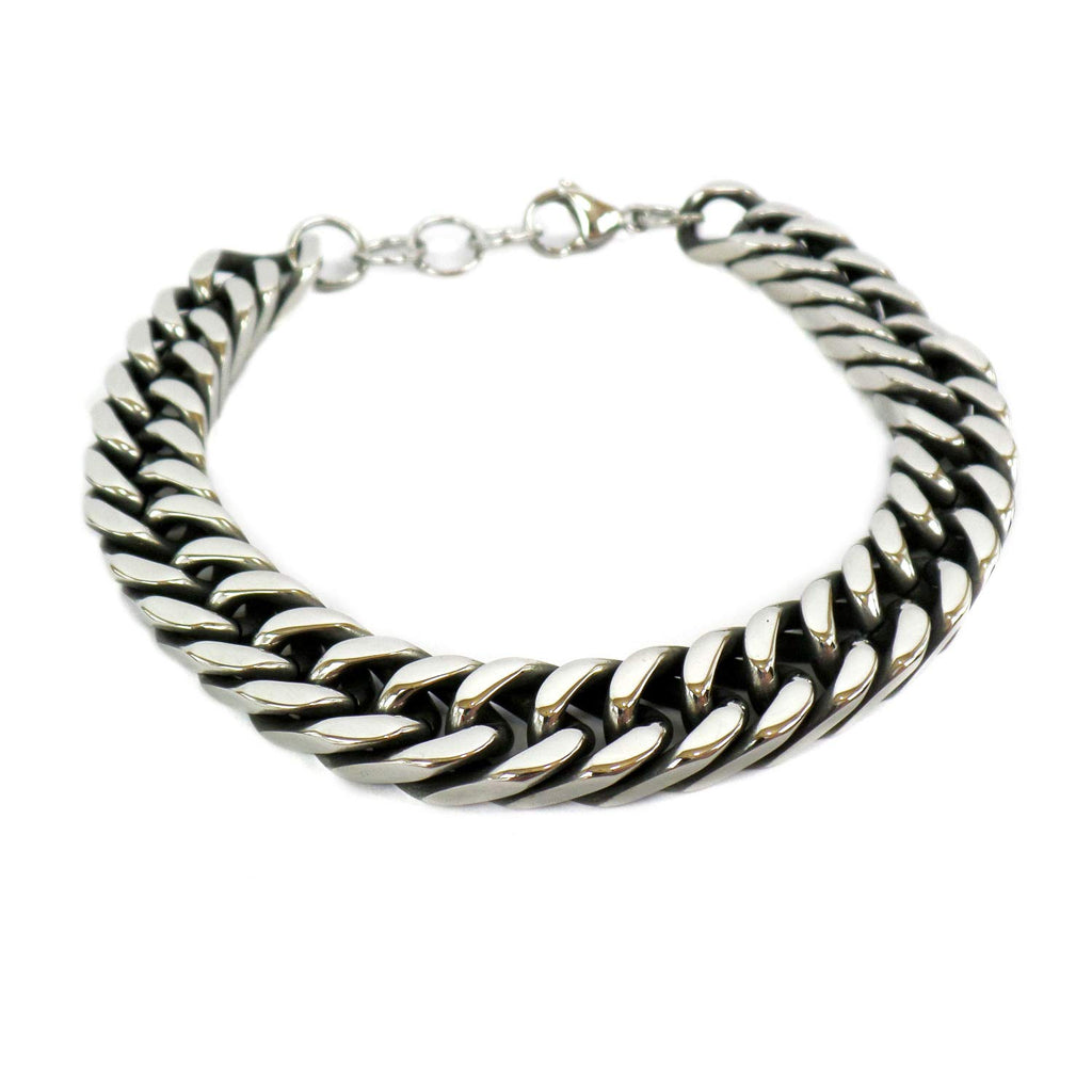 Habibi Jewels Bracciale da Uomo Modello Catena Moto A Maglia Stretta in Acciaio E Nero Braccialetto Regolabile 10 MM