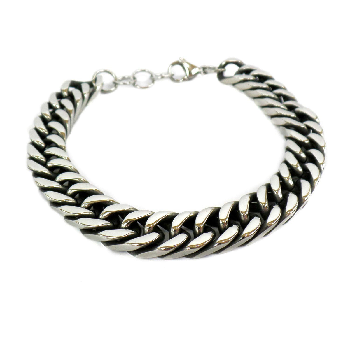 Habibi Jewels Bracciale da Uomo Modello Catena Moto A Maglia Stretta in Acciaio E Nero Braccialetto Regolabile 10 MM