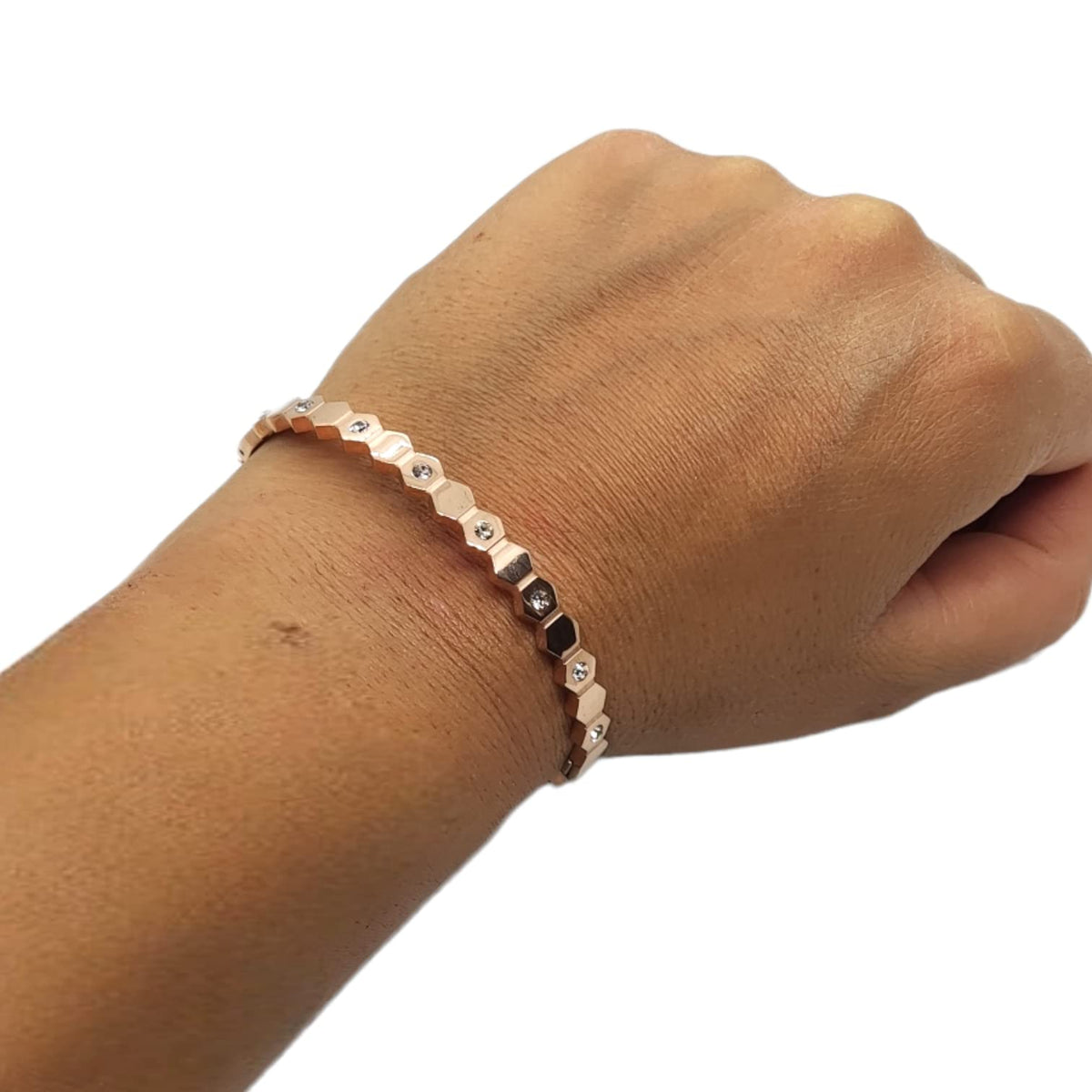 Bracciale  rigido colore Oro rosa rosé con strass