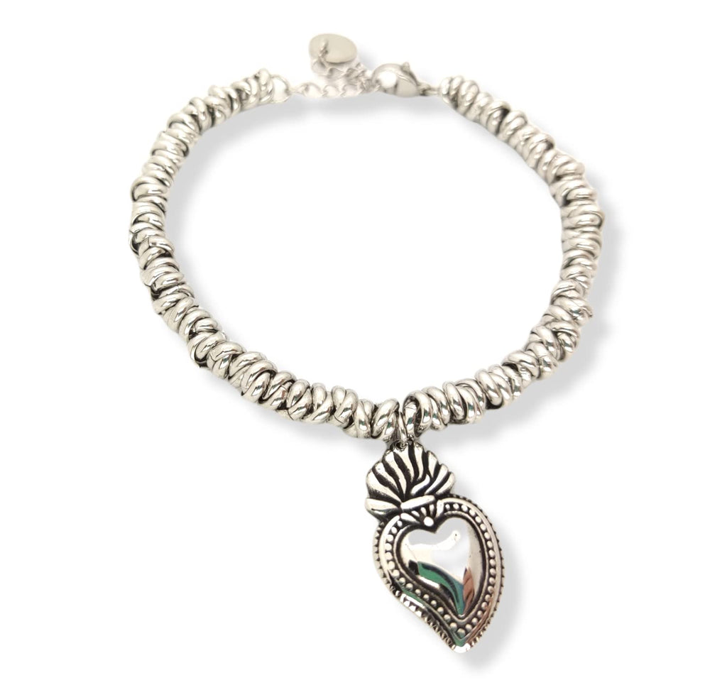 Habibi Jewels Bracciale donna acciaio con nodini cerchietti intrecciati con ciondolo a forma di Sacro Cuore Sacré Couer Ex Voto Idea Regalo Compleanno Festa della Mamma Natale