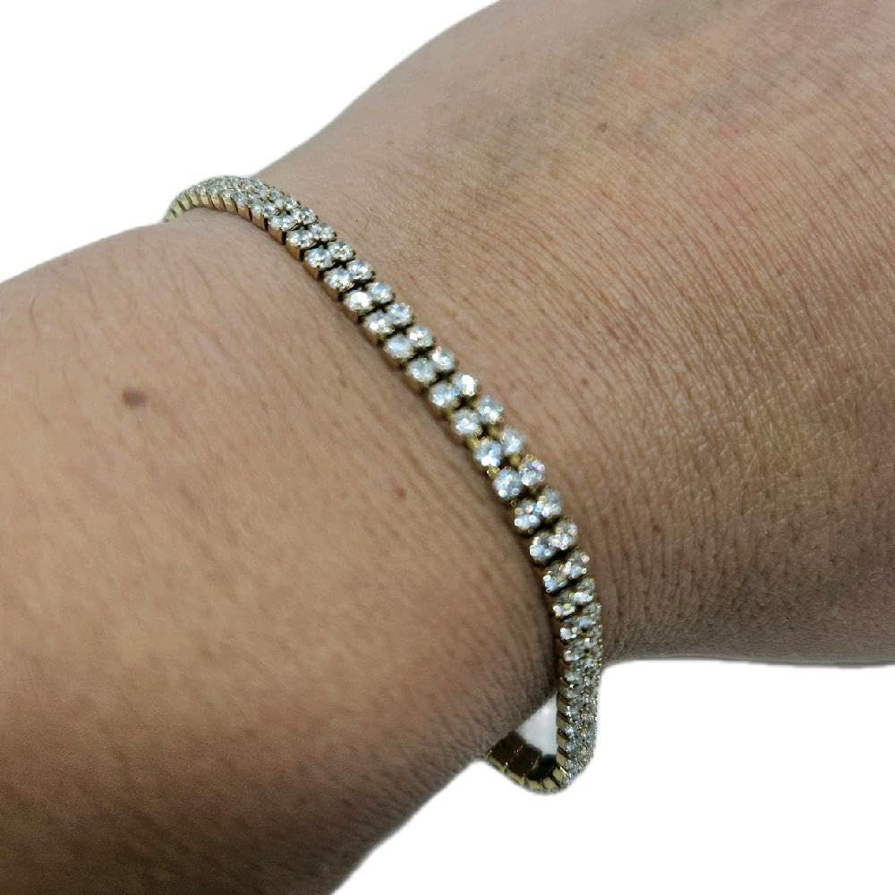 Habibi Jewels Bracciale Acciaio Doppio Tennis Gold con Cubic Zirconia da Donna in Acciaio e Zirconi Colore Gold Dorato per ogni Occasione Idea Regalo Ragazza Compleanno Festa della Mamma Natale
