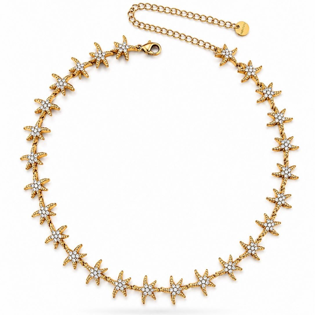 Collana Girocollo Stella Marina Brillantini Strass double face in Acciaio inossidabile da Donna Regolabile con catenina Choker Idea Regalo Estate Ragazza Donna Versatile Compleanno (Gold)