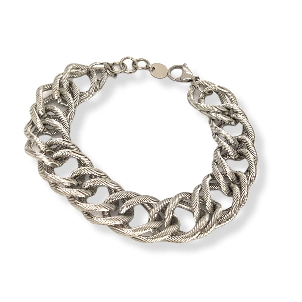 Habibi Jewels Bracciale Catena Donna in Acciaio modello a Maglia Larga Massiccia Rigata Bracelet for woman Regalo Festa della mamma Laurea Compleanno Braccialetto