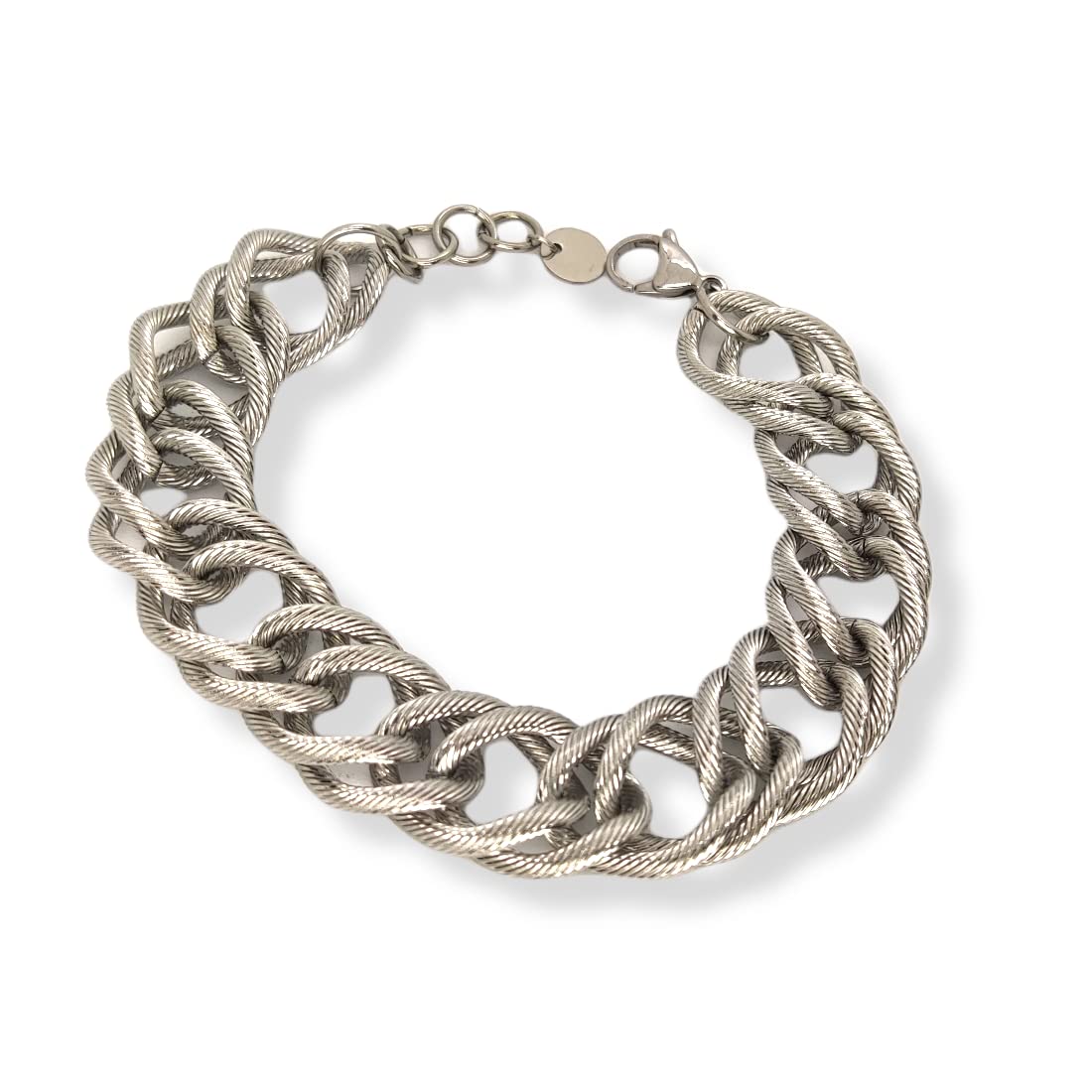 Habibi Jewels Bracciale Catena Donna in Acciaio modello a Maglia Larga Massiccia Rigata Bracelet for woman Regalo Festa della mamma Laurea Compleanno Braccialetto