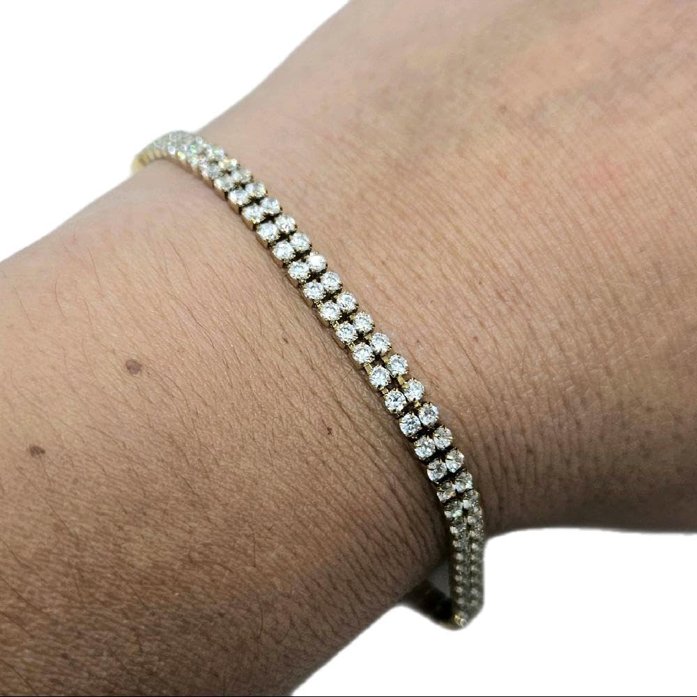 Habibi Jewels Bracciale Acciaio Doppio Tennis Gold con Cubic Zirconia da Donna in Acciaio e Zirconi Colore Gold Dorato per ogni Occasione Idea Regalo Ragazza Compleanno Festa della Mamma Natale