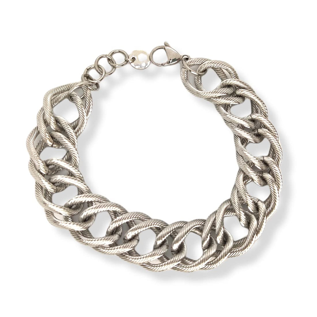 Habibi Jewels Bracciale Catena Donna in Acciaio modello a Maglia Larga Massiccia Rigata Bracelet for woman Regalo Festa della mamma Laurea Compleanno Braccialetto