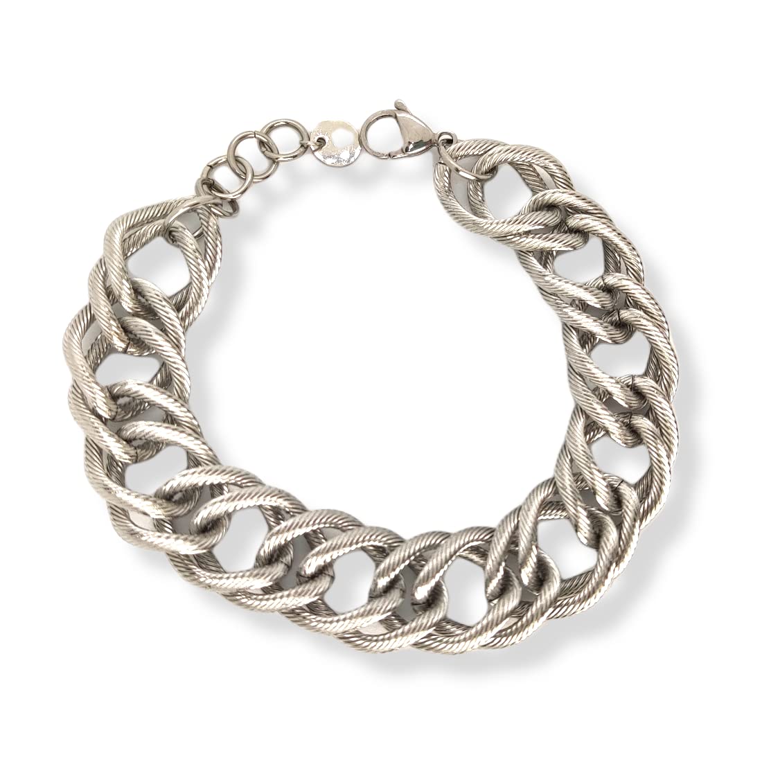 Habibi Jewels Bracciale Catena Donna in Acciaio modello a Maglia Larga Massiccia Rigata Bracelet for woman Regalo Festa della mamma Laurea Compleanno Braccialetto