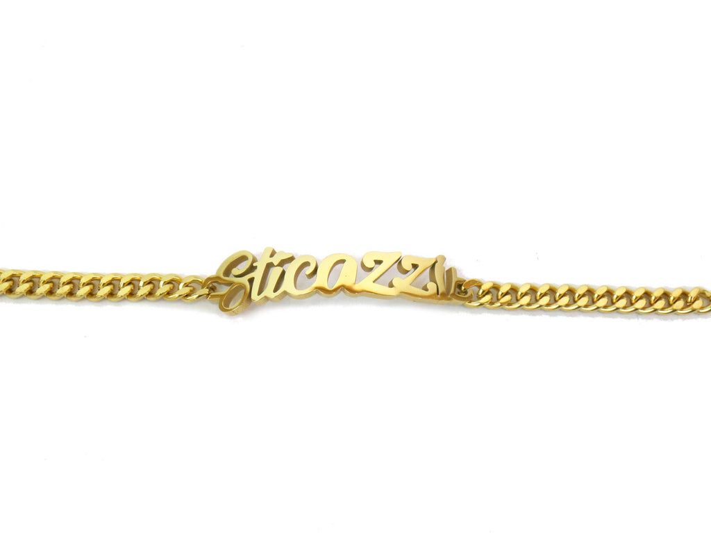 Habibi Jewels Bracciale in Acciaio Inox a maglia larga da Donna con scritta Sticazzi color Oro giallo Gold braccialetto Idea Regalo Compleanno Amicizia