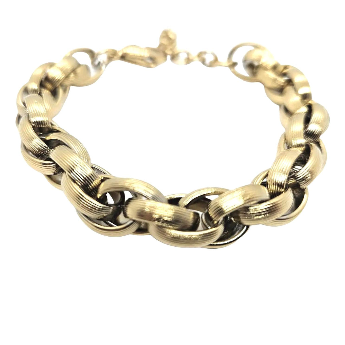 Habibi Jewels Bracciale da Donna in Acciaio Gold Dorato Modello Torchon Intrecciato Rigato Idea Regalo Ragazza Compleanno Festa della Mamma Natale