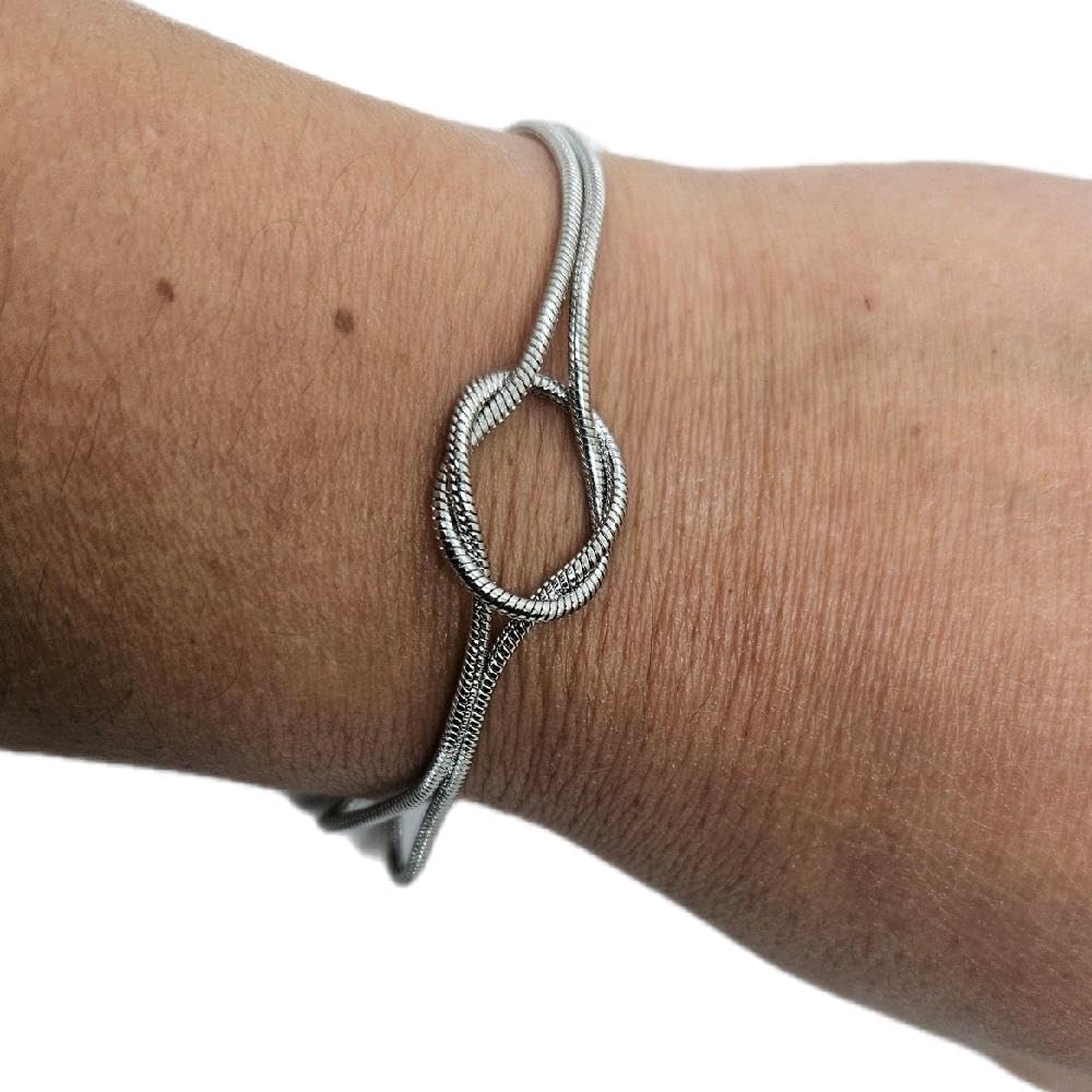 Habibi Jewels Bracciale Nodo D'Amore in Acciaio Silver Argentato da Donna Intrecciato Design Elegante Regolabile Idea Regalo Ragazza Compleanno Festa della Mamma Natale