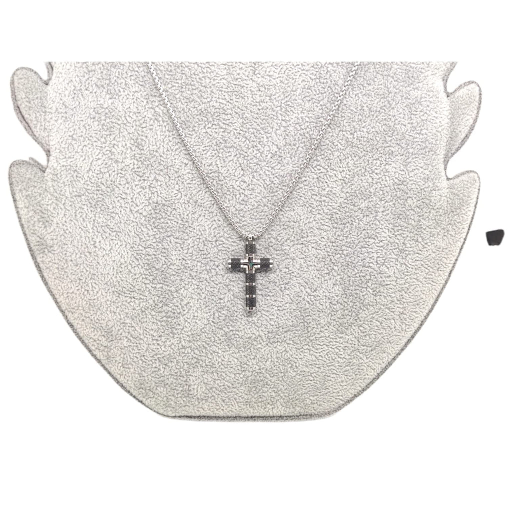 Habibi Jewels Collana Croce Acciaio Uomo Stilizzata Nera Catena a Maglia Festa del Papà Idea Regalo Compleanno Laurea