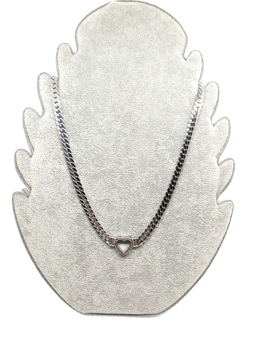 Habibi Jewels Collana a Girocollo da Donna in Acciaio con Cuore Centrale Silver Modello Catena Maglia Cubana Idea Regalo Ragazza Compleanno Festa della Mamma Natale