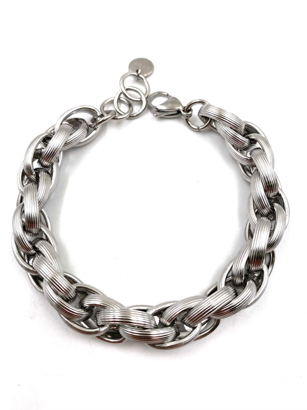 Habibi Jewels Bracciale da Donna in Acciaio Silver Modello Torchon Intrecciato Rigato Idea Regalo Ragazza Compleanno Festa della Mamma Natale