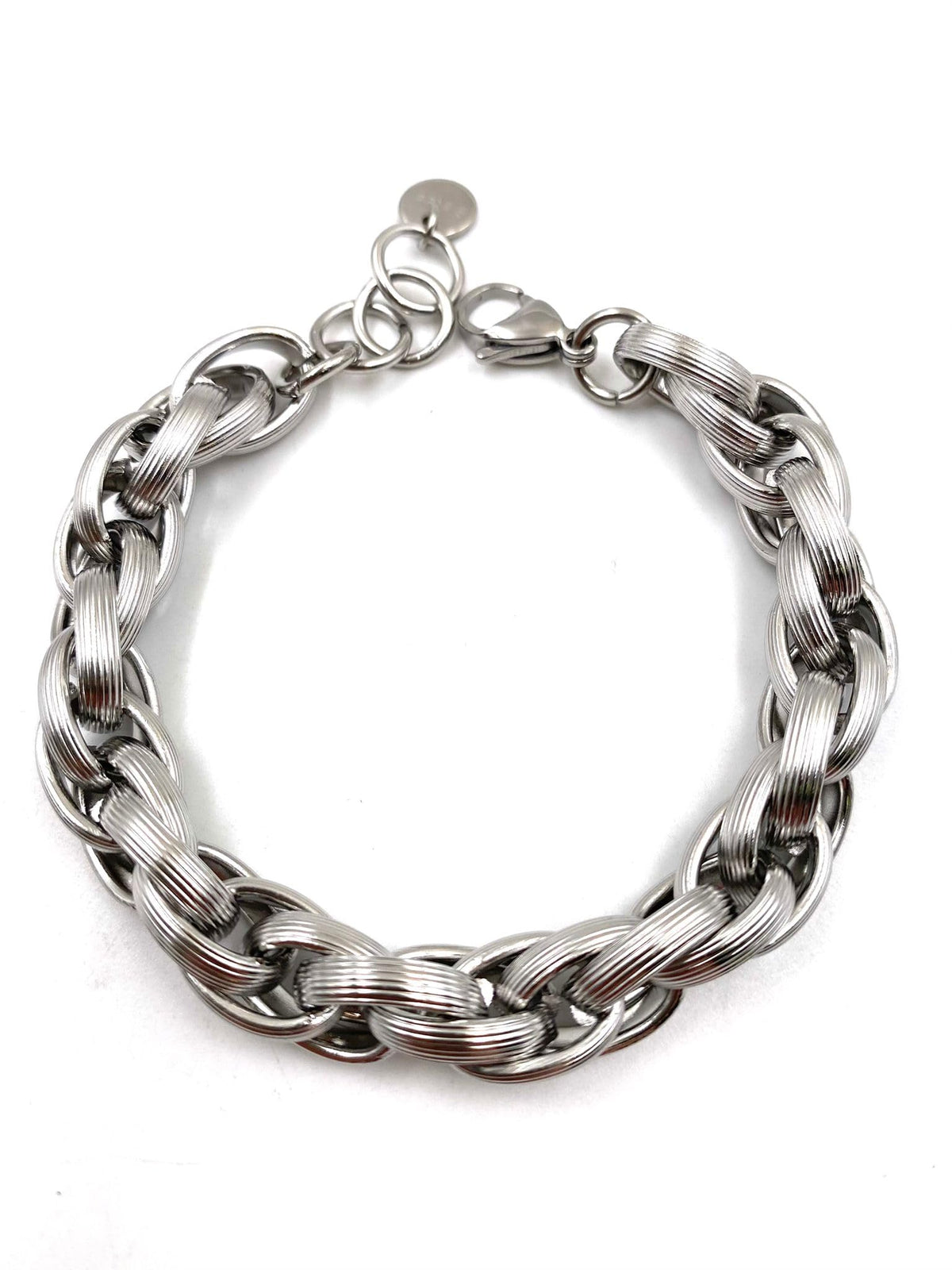 Habibi Jewels Bracciale da Donna in Acciaio Silver Modello Torchon Intrecciato Rigato Idea Regalo Ragazza Compleanno Festa della Mamma Natale