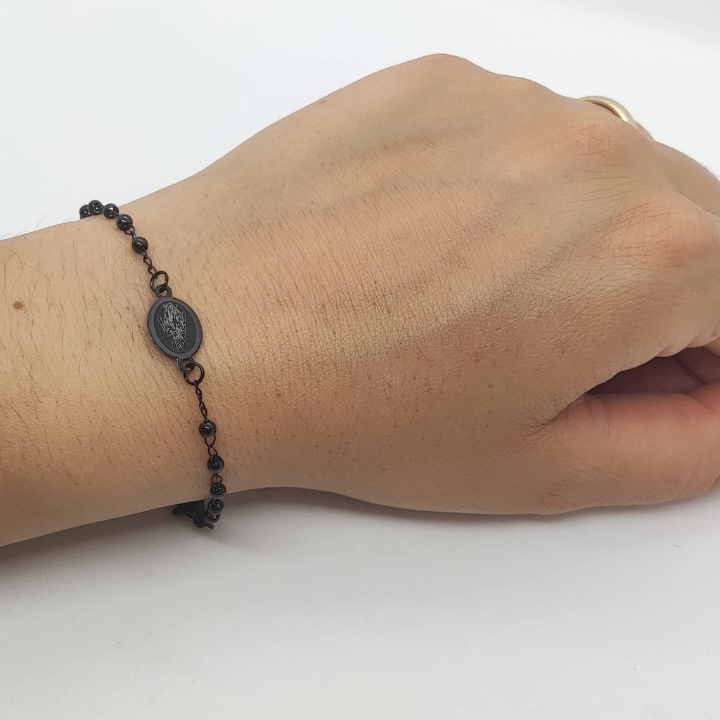 Habibi Jewels Bracciale Rosario in Acciaio colore nero da Uomo Donna con Croce e Medaglietta Braccialetto Unisex Idea Regalo Natale Compleanno Laurea