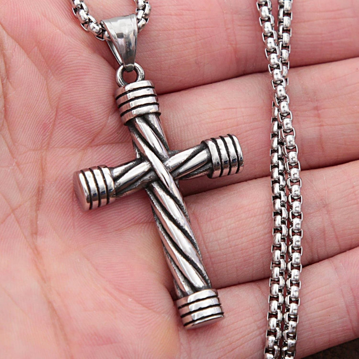 Habibi Jewels Collana Croce Stilizzata da Uomo Catena a Maglia Veneziana Chiusura a Moschettone Idea Regalo Festa del Papà Compleanno Laurea Onomastico