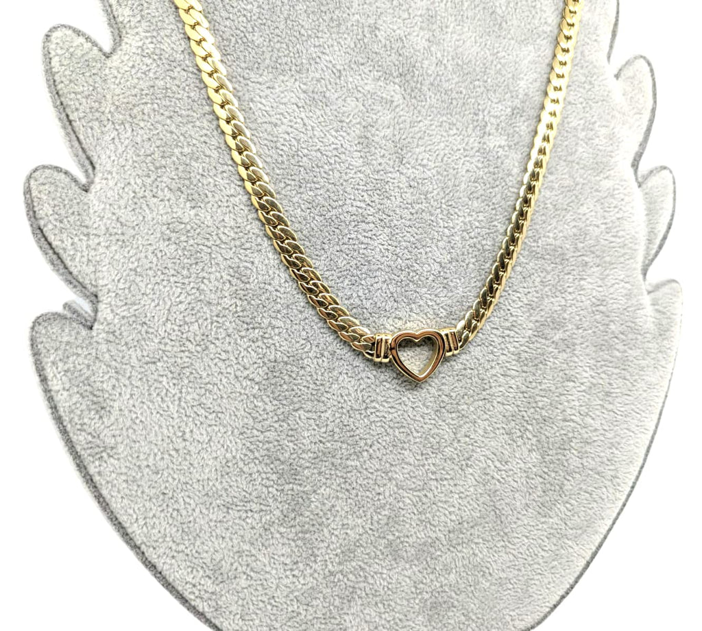 Habibi Jewels Collana a Girocollo da Donna in Acciaio con Cuore Centrale Color Oro Gold Modello Catena Maglia Cubana Idea Regalo Ragazza Compleanno Festa della Mamma Natale