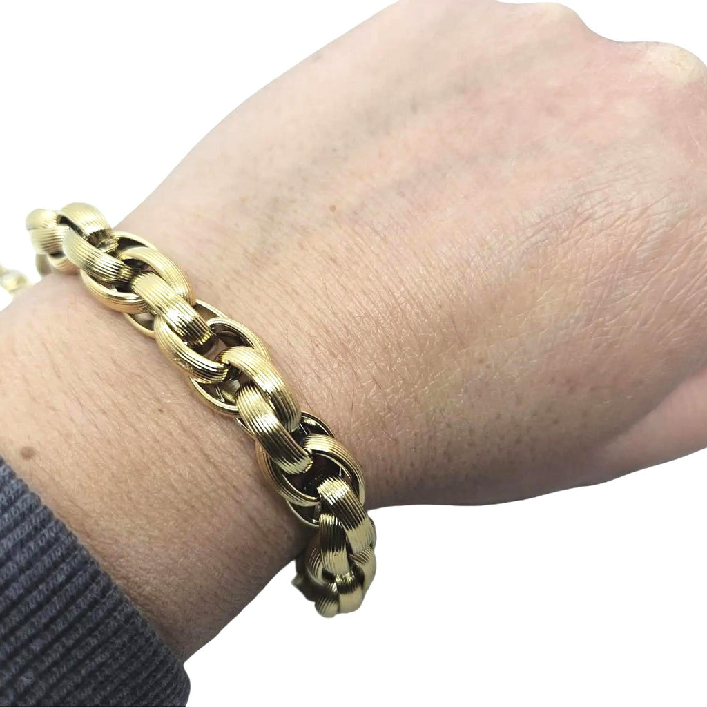 Habibi Jewels Bracciale da Donna in Acciaio Gold Dorato Modello Torchon Intrecciato Rigato Idea Regalo Ragazza Compleanno Festa della Mamma Natale