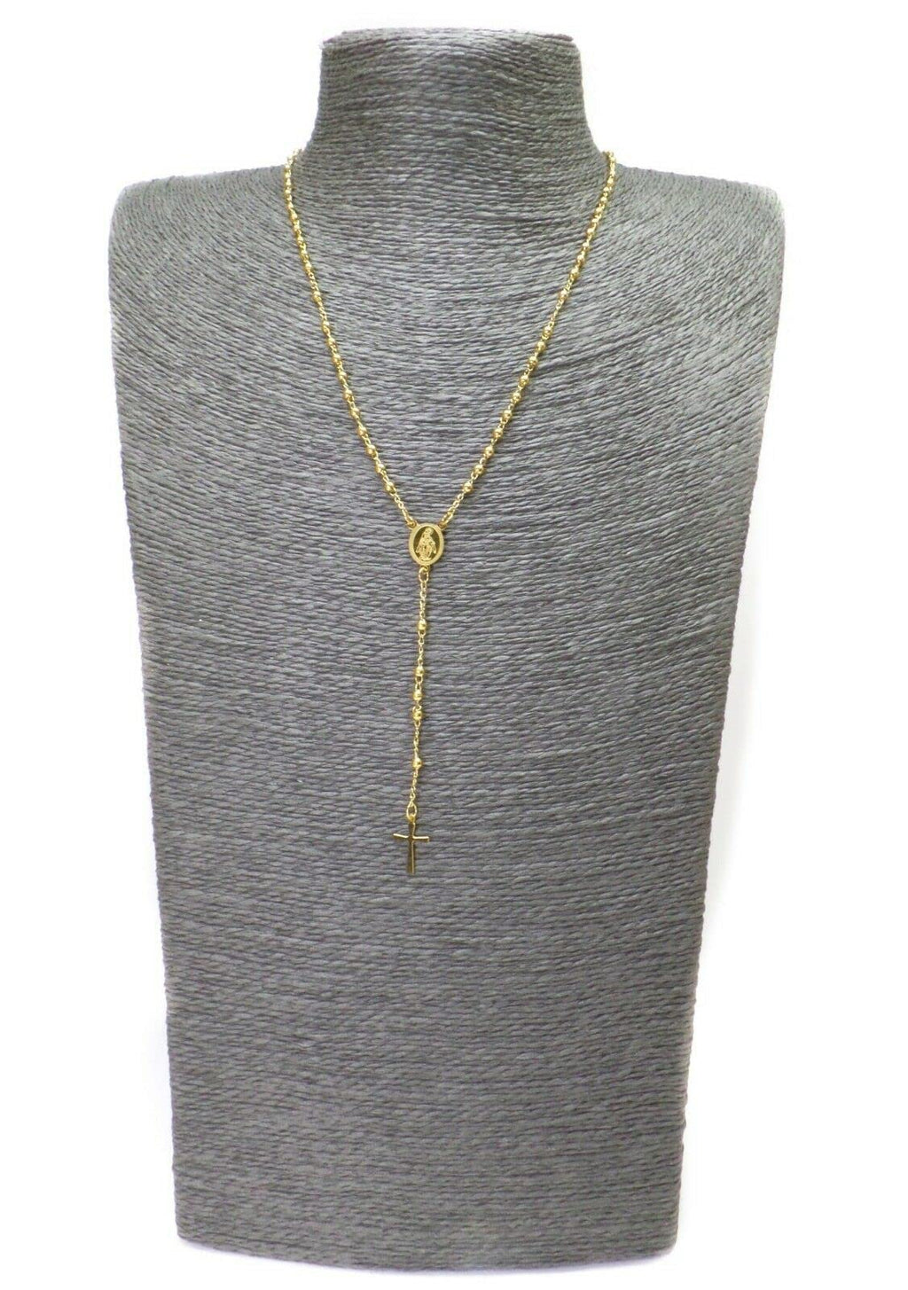 Habibi Jewels Collana Rosario in Acciaio da Uomo Donna Gold Grani Perline Medaglietta Madonnina e Ciondolo Croce Idea Regalo Compleanno Laurea Onomastico Comunione