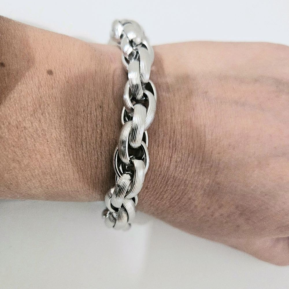 Habibi Jewels Bracciale da Donna in Acciaio Silver Modello Torchon Intrecciato Rigato Idea Regalo Ragazza Compleanno Festa della Mamma Natale