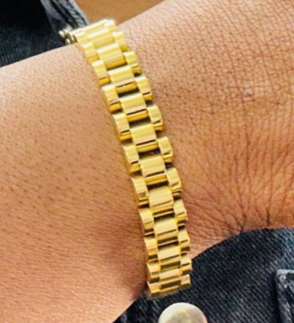 Habibi Jewels Bracciale Uomo Acciaio Maglia President Gold Dorato Chiusura a Levetta Braccialetto Bracelet for Man Idea Regalo Festa del Papà Compleanno Onomastico Natale