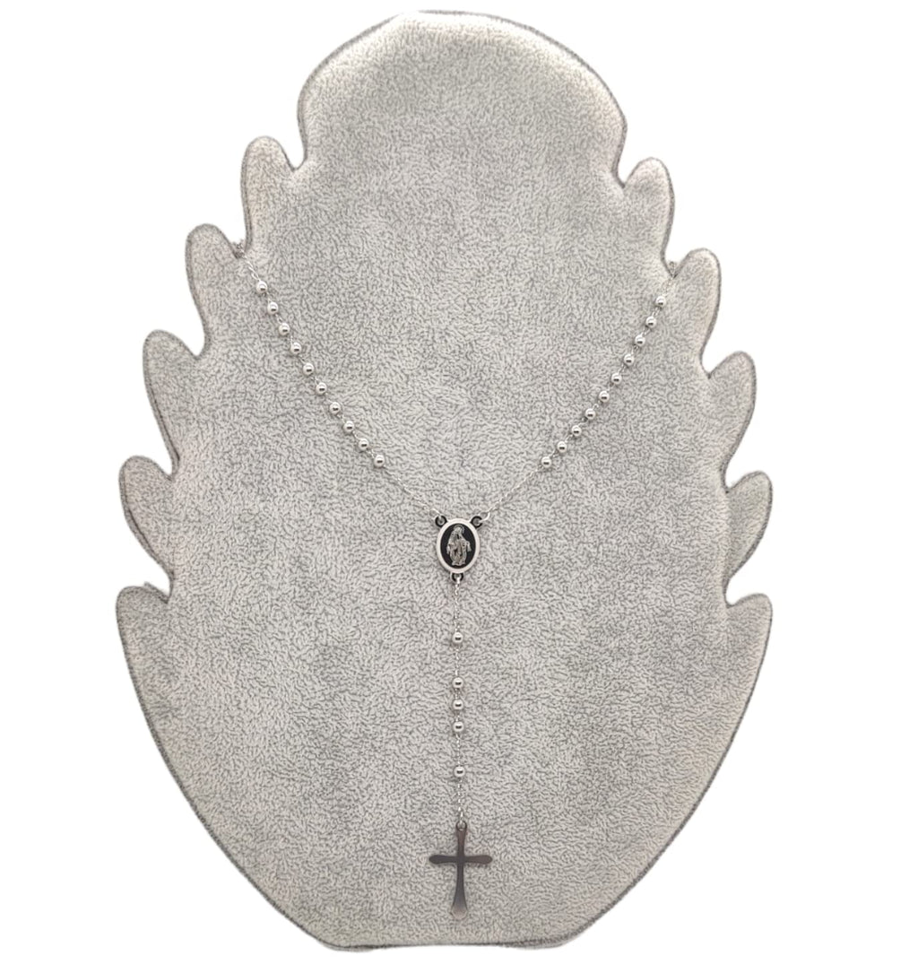 Habibi Jewels Collana Rosario in Acciaio da Uomo Donna Silver Grani Perline 4 mm Medaglietta Madonnina e Ciondolo Croce Idea Regalo Compleanno Laurea Onomastico Comunione