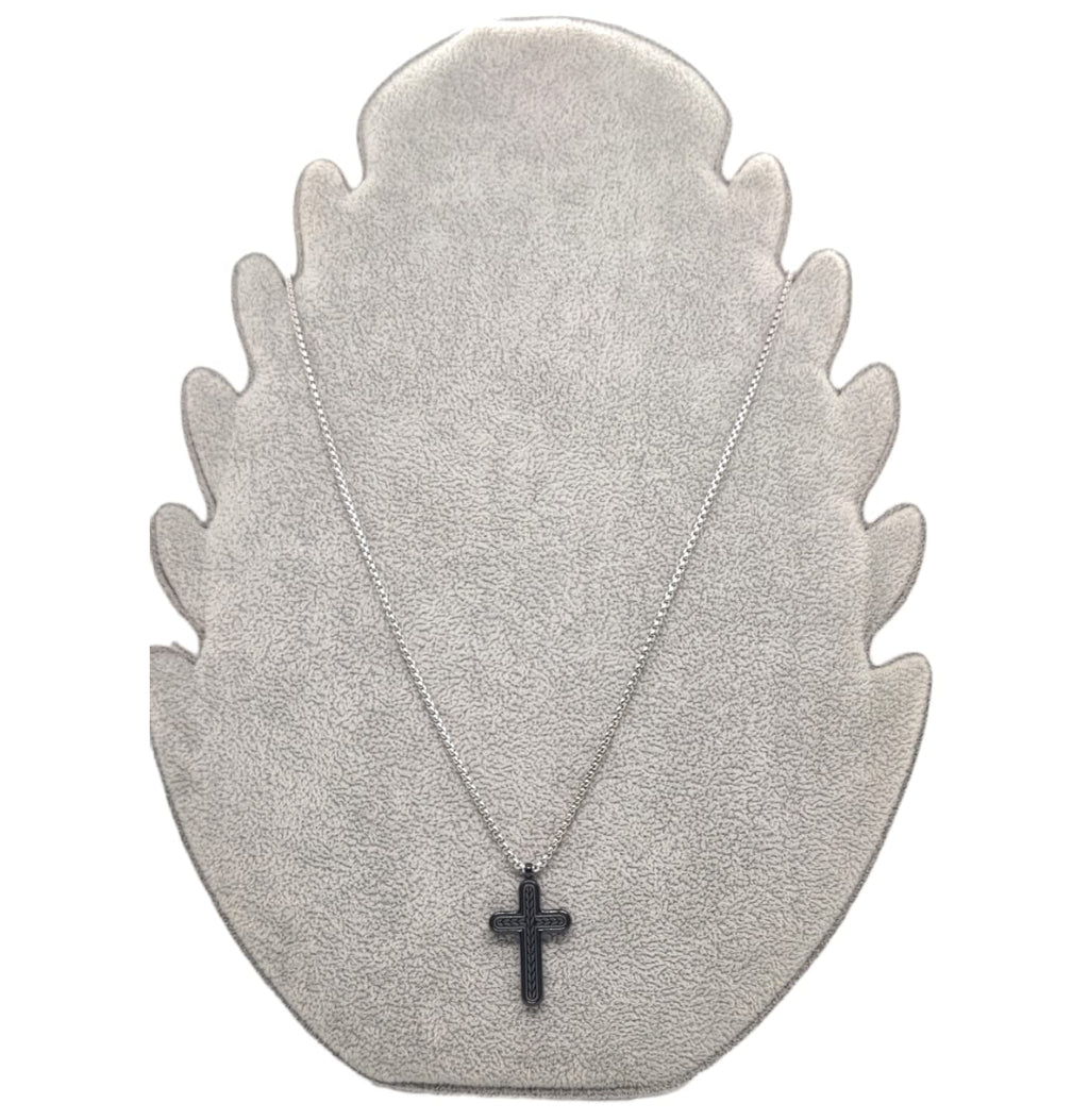 Habibi Jewels Collana Croce Acciaio Uomo Nera e Silver Catena a Maglia Veneziana Chiusura a Moschettone Idea Regalo Festa del Papà Compleanno Laurea