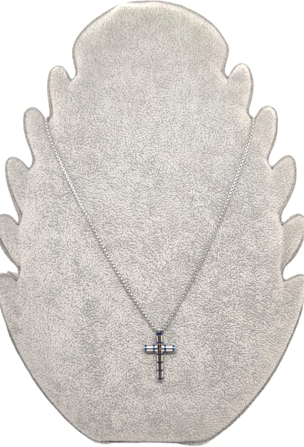 Habibi Jewels Collana Croce Acciaio Uomo Blu Lucida Catena a Maglia Festa del Papà Idea Regalo Compleanno Laurea
