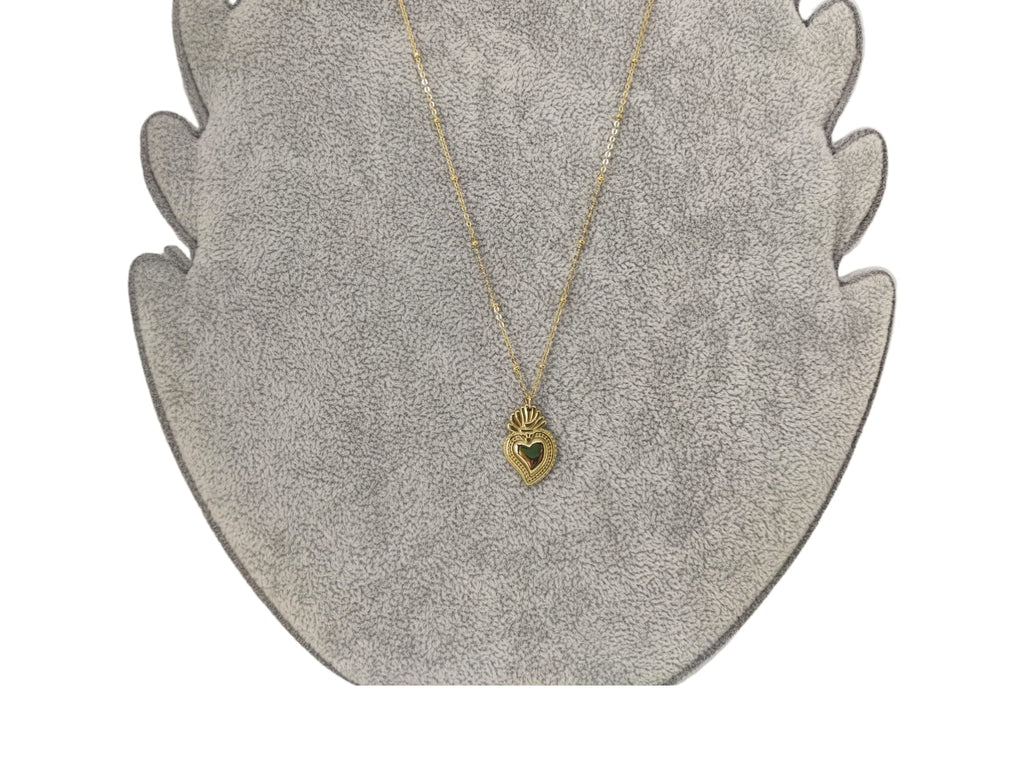 Habibi Jewels Collana Sacro Cuore da Donna in Acciaio Color Oro Giallo Gold Dorata con Ciondolo Ex Voto Catenina Pallinata Compleanno Festa della Mamma Natale