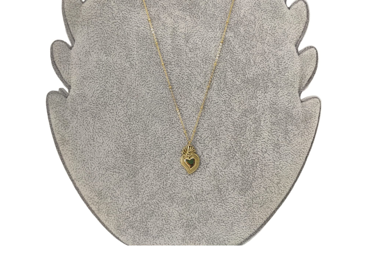 Habibi Jewels Collana Sacro Cuore da Donna in Acciaio Color Oro Giallo Gold Dorata con Ciondolo Ex Voto Catenina Pallinata Compleanno Festa della Mamma Natale